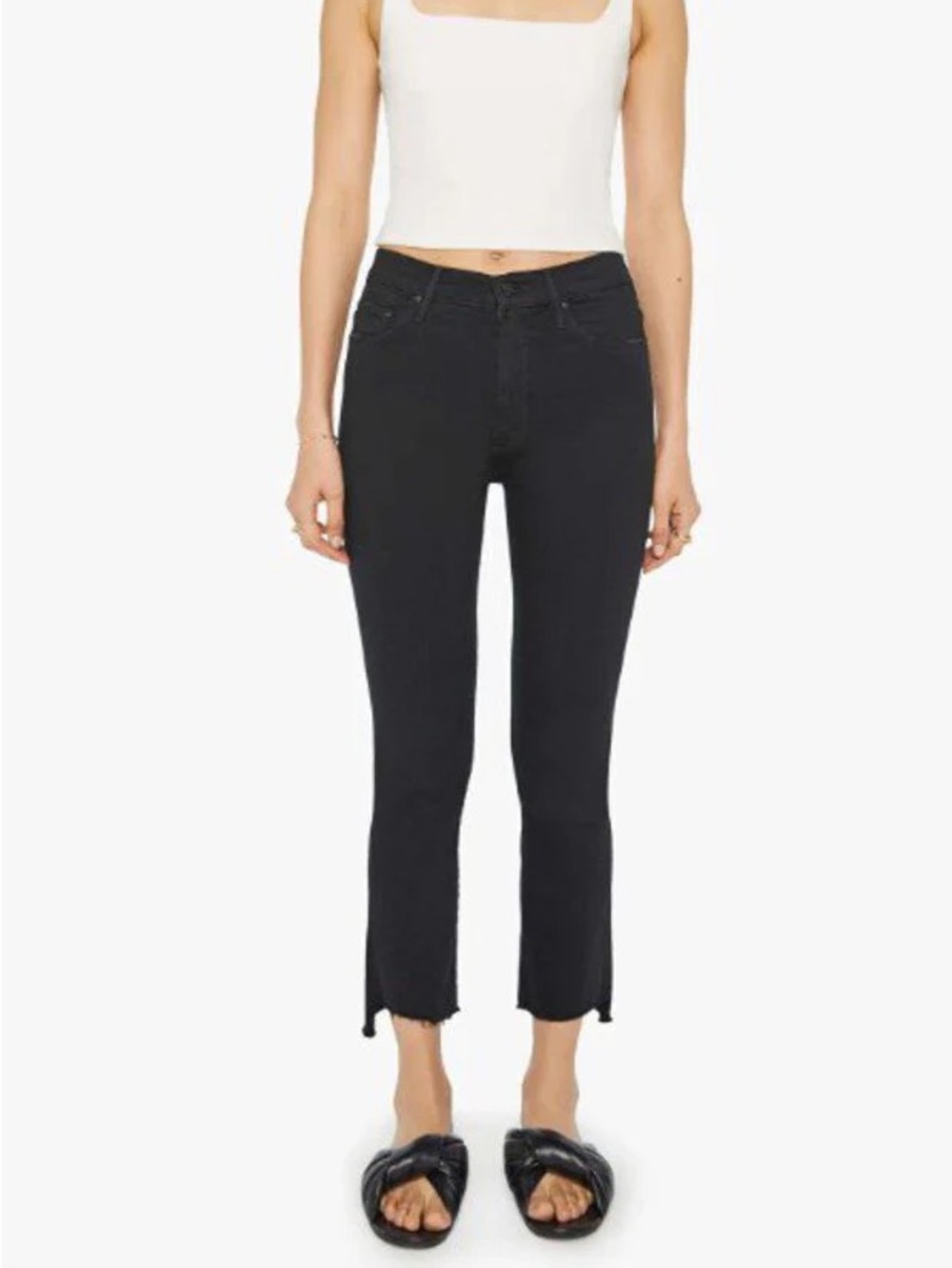 MOTHER insider Black Cropped step fray Raw-Hem Slim Straight ankle Jeans sz 27